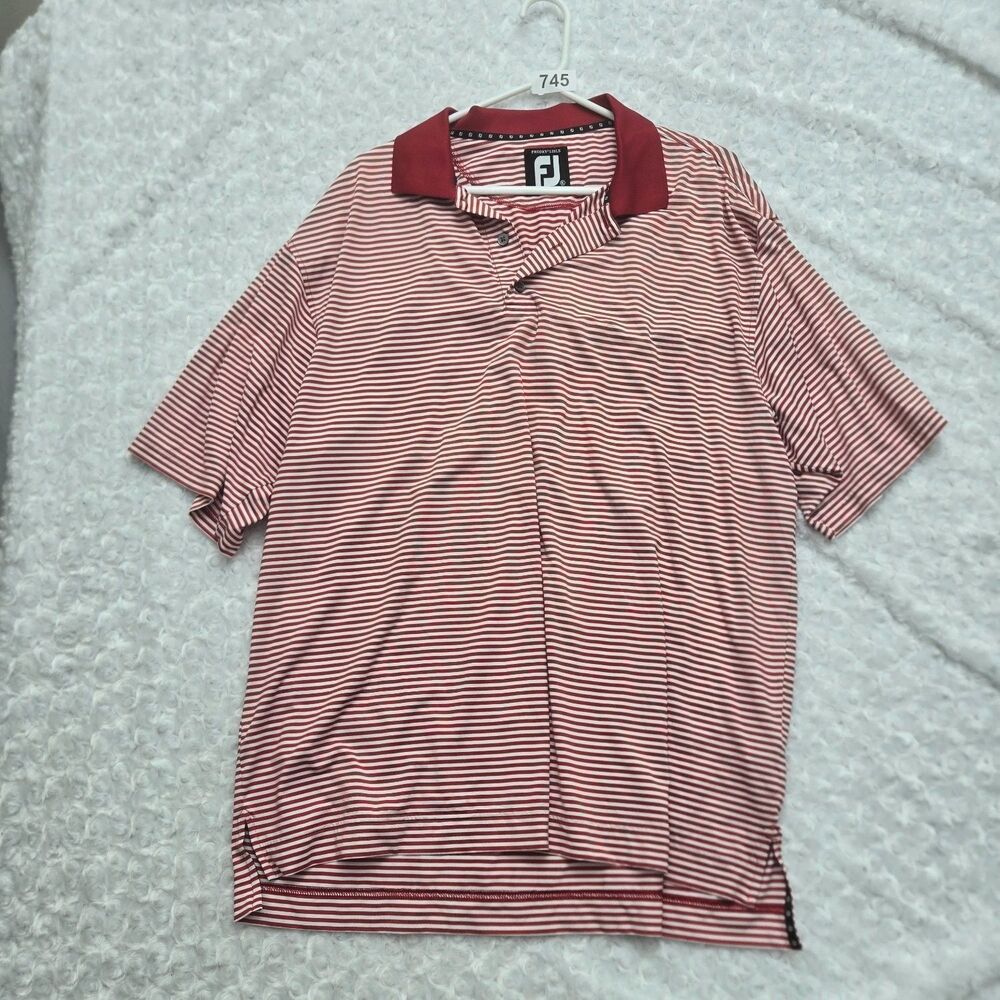 Foot Joy Golf Polo ProDry Lisle Mens XL Red Striped Moisture Wicking Embroidered